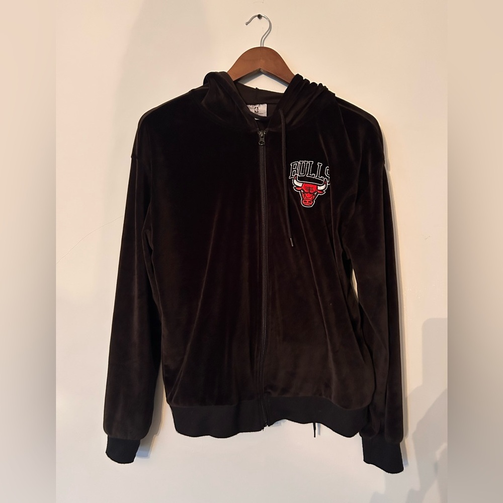 Chicago Bulls Velour Outfit Set M Black Zip Hoodie Sweatsuit Pants Hoodie NBA - Picture 2 of 13